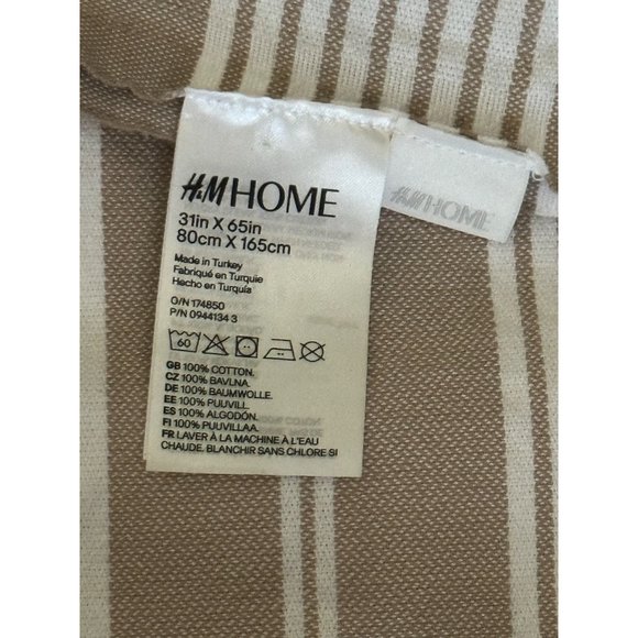 H & M Home 100% cotton beige white striped fringed  31 x 65 oblong table runner - Picture 6 of 10